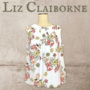 LIZ CLAIBORNE NWT Balloon-Hem Crewneck Sleeveless Pleated Floral Blouse/LG